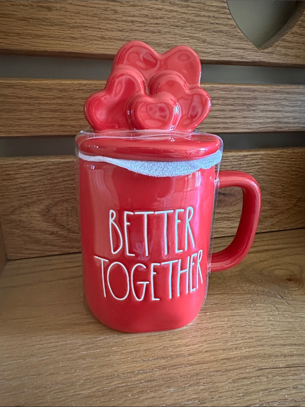 Rae Dunn, “Better Together” Red Ceramic Mug with Heart Lid